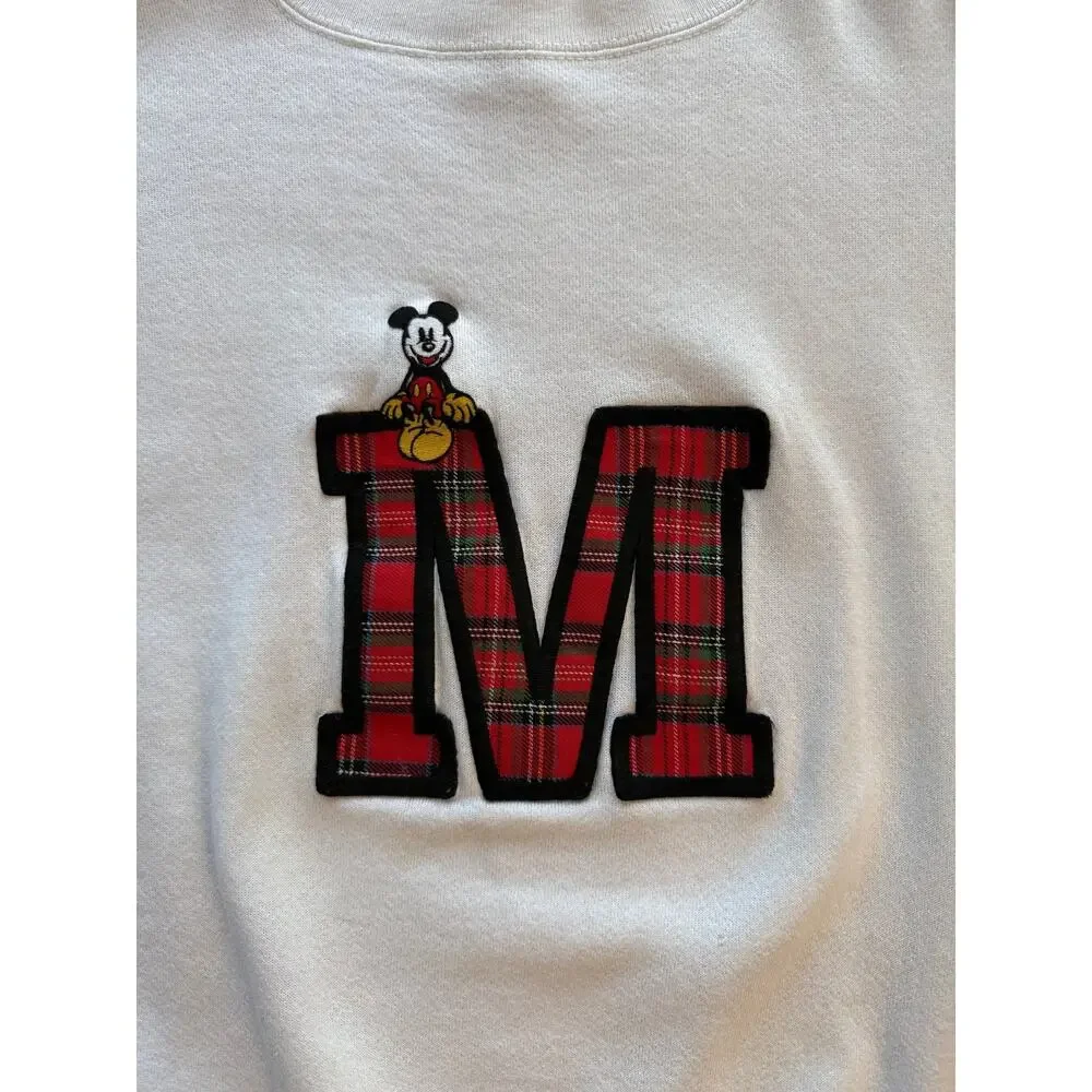 Vintage Mickey & Co Crewneck Sweatshirt Red Plaid M Patch Mickey Mouse - Picture 2 of 11